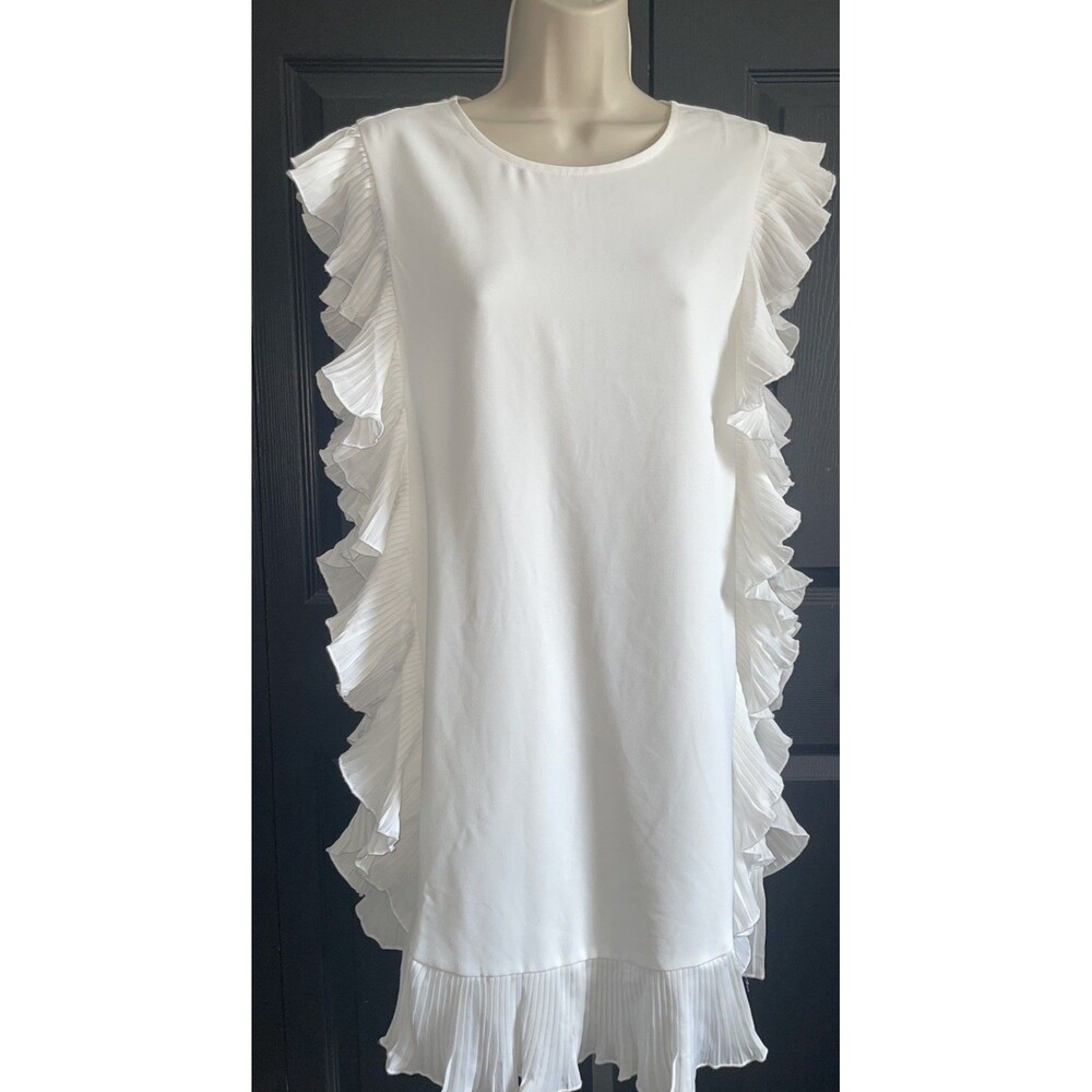 TCEC My Girl Ruffle Trim Dress White Pleated Ruffle Shift S NWT